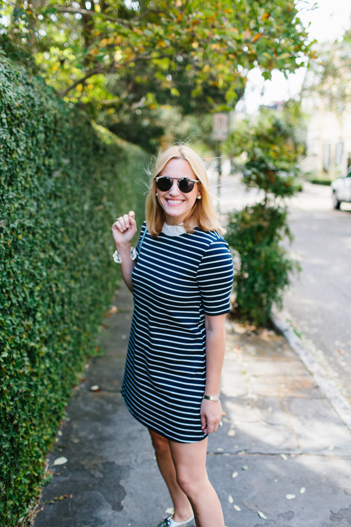 What I’m Wearing: Navy Stripe Ruffle Dress - Look Linger Love